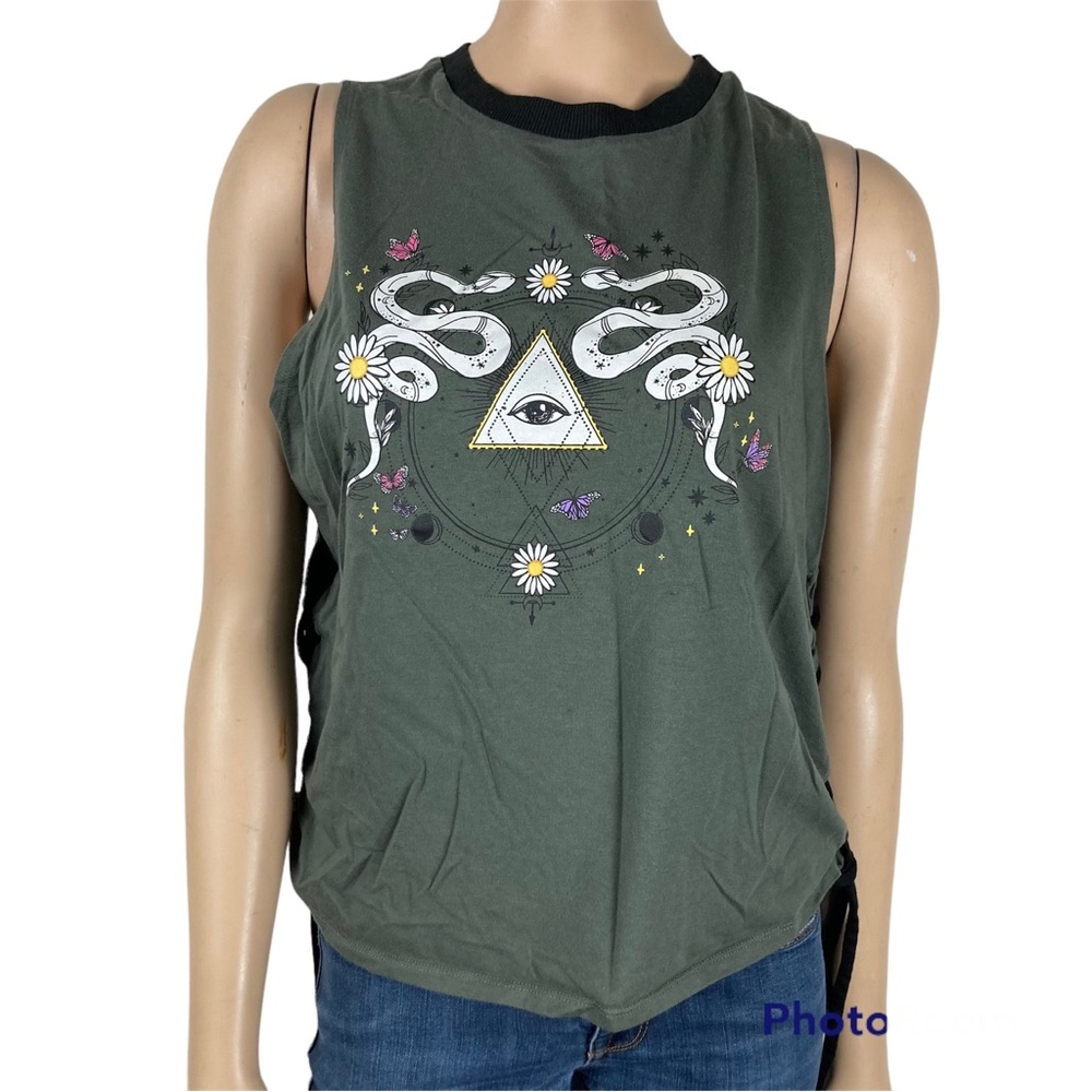 Evil Eye & Snake Graphic Lace Up Tank Top Juniors XXL